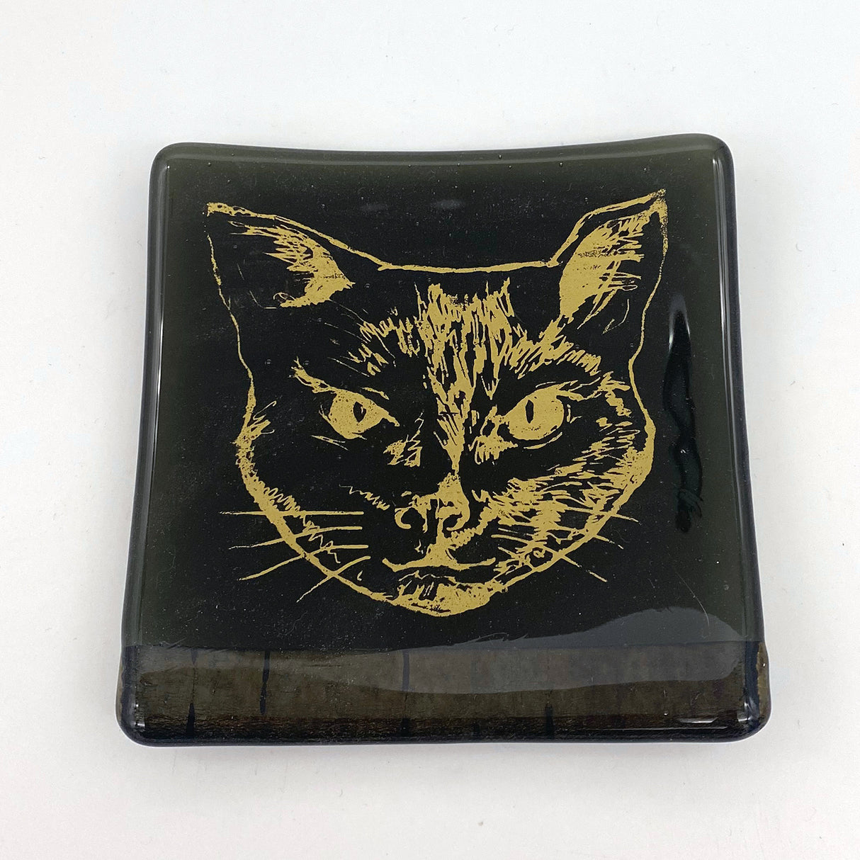 Black Cat 4.5" Handmade Fused Glass Catch-all Dish
