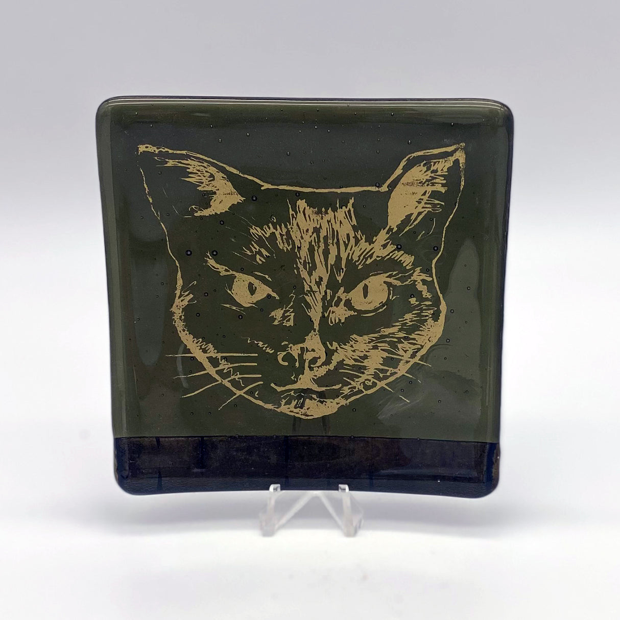 Black Cat 4.5" Handmade Fused Glass Catch-all Dish