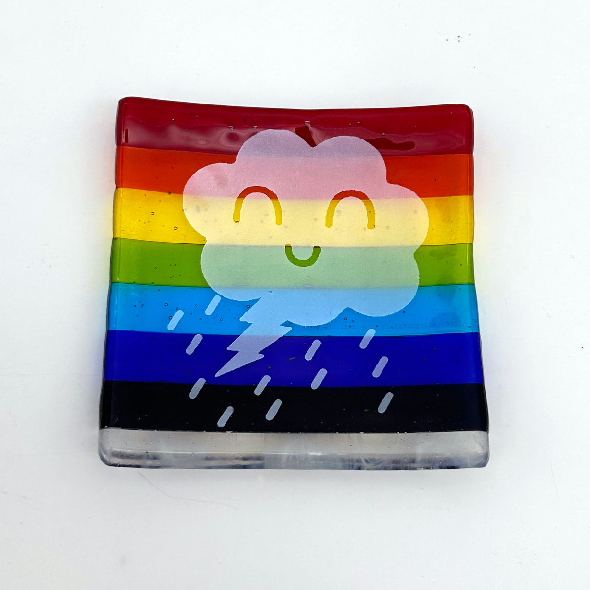 Celestial Happy Cloud 4.5" Handmade Fused Glass Catch-all Dish