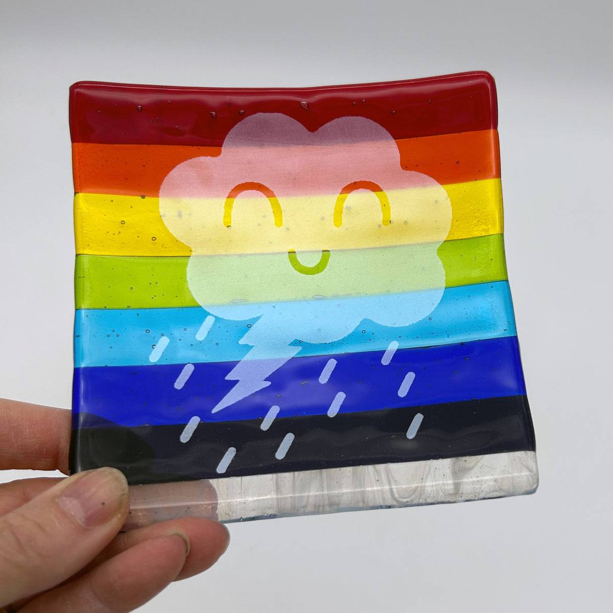 Celestial Happy Cloud 4.5" Handmade Fused Glass Catch-all Dish