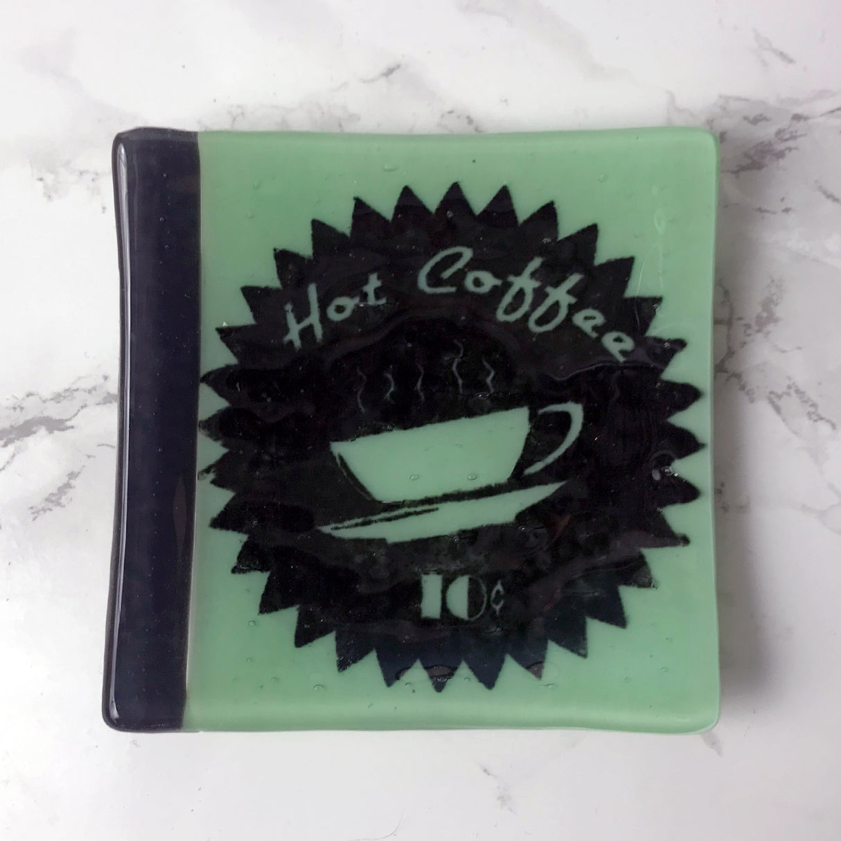Vintage Coffee Ad  4.5" Handmade Fused Glass Catch-all Dish