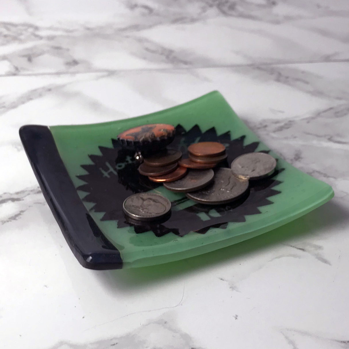 Vintage Coffee Ad  4.5" Handmade Fused Glass Catch-all Dish