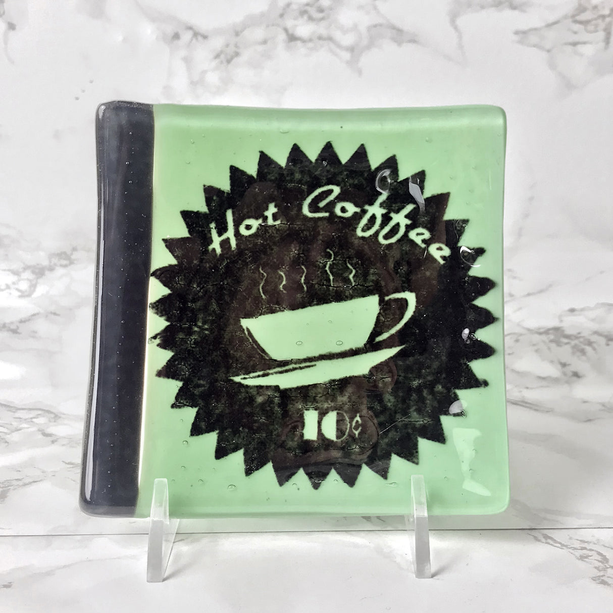 Vintage Coffee Ad  4.5" Handmade Fused Glass Catch-all Dish