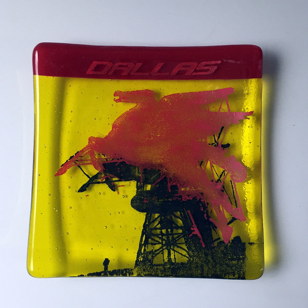 Dallas Pegasus Neon Sign 4.5" Handmade Fused Glass Catch-all Dish - made to order