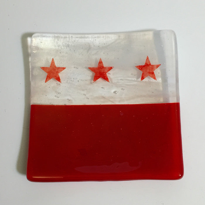 Washington DC Flag 4.5" Handmade Fused Glass Catch-all Dish