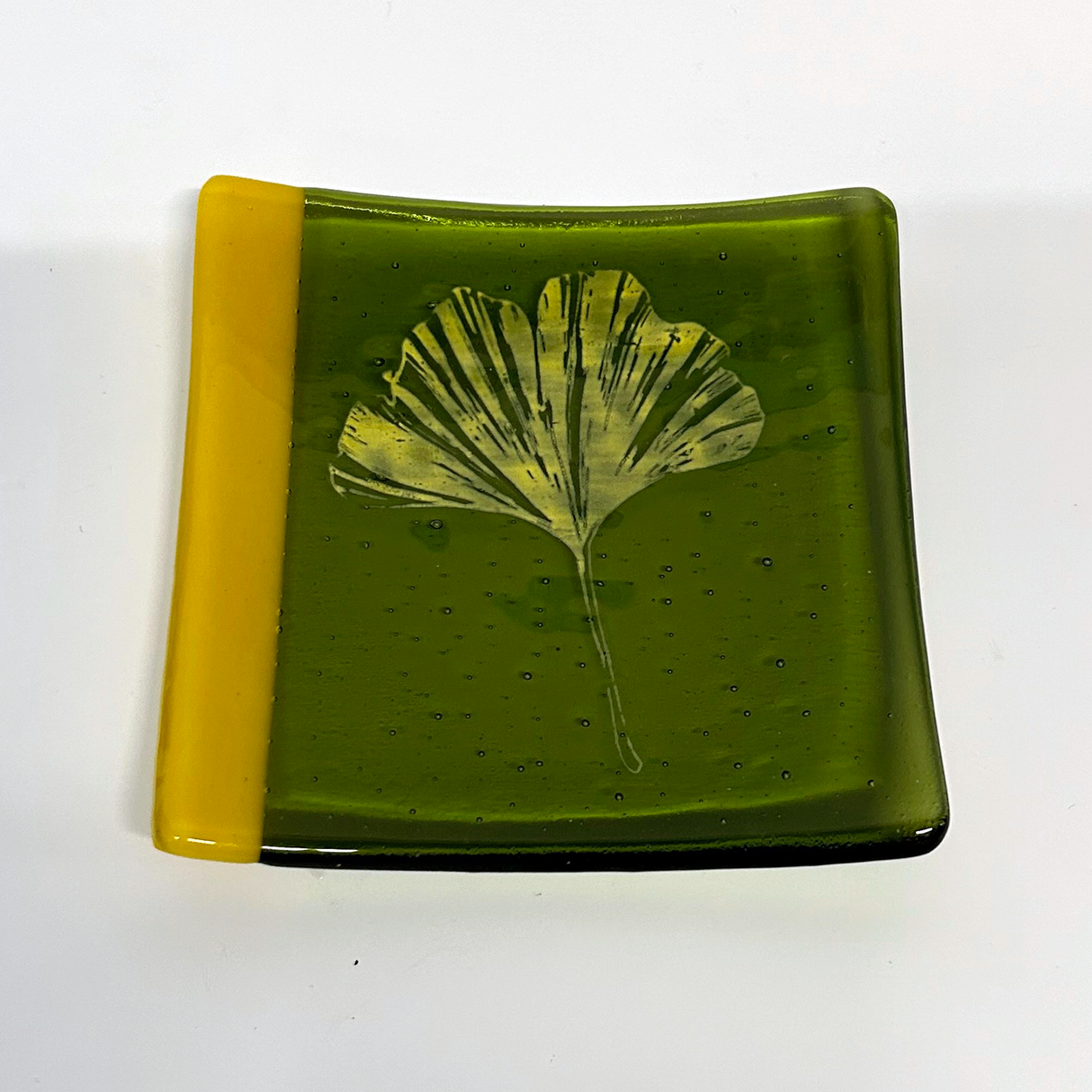 Gingko Leaves 4.5" Handmade Fused Glass Catch-all Dish