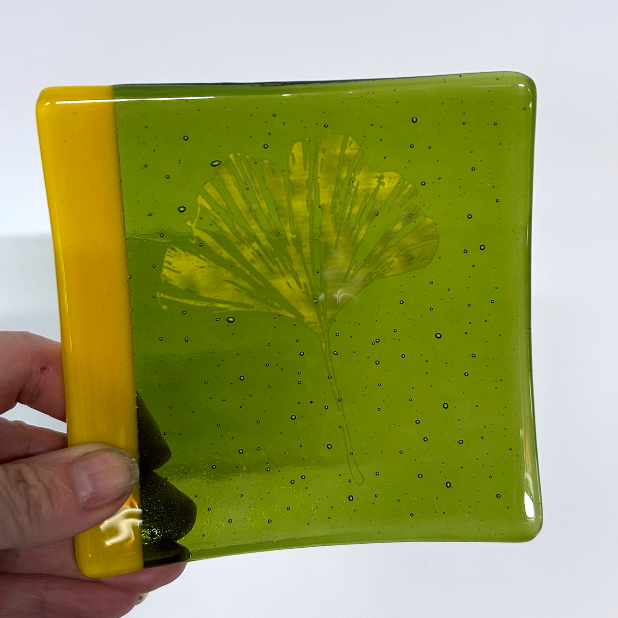 Gingko Leaves 4.5" Handmade Fused Glass Catch-all Dish