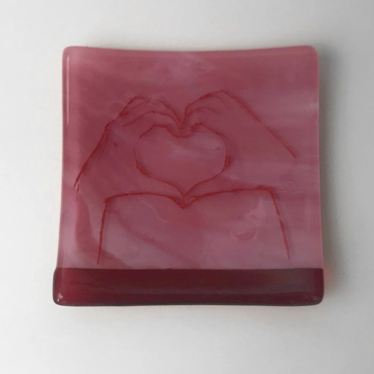 Heart Hands 4.5" Handmade Fused Glass Catch-all Dish (discontinued color)