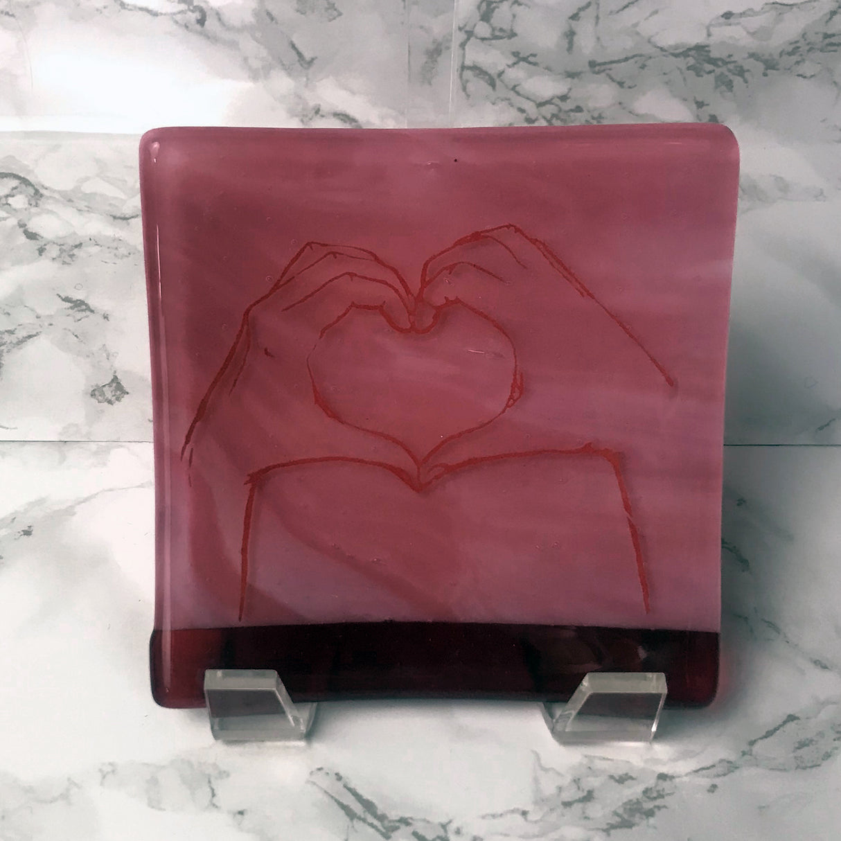 Heart Hands 4.5" Handmade Fused Glass Catch-all Dish (discontinued color)