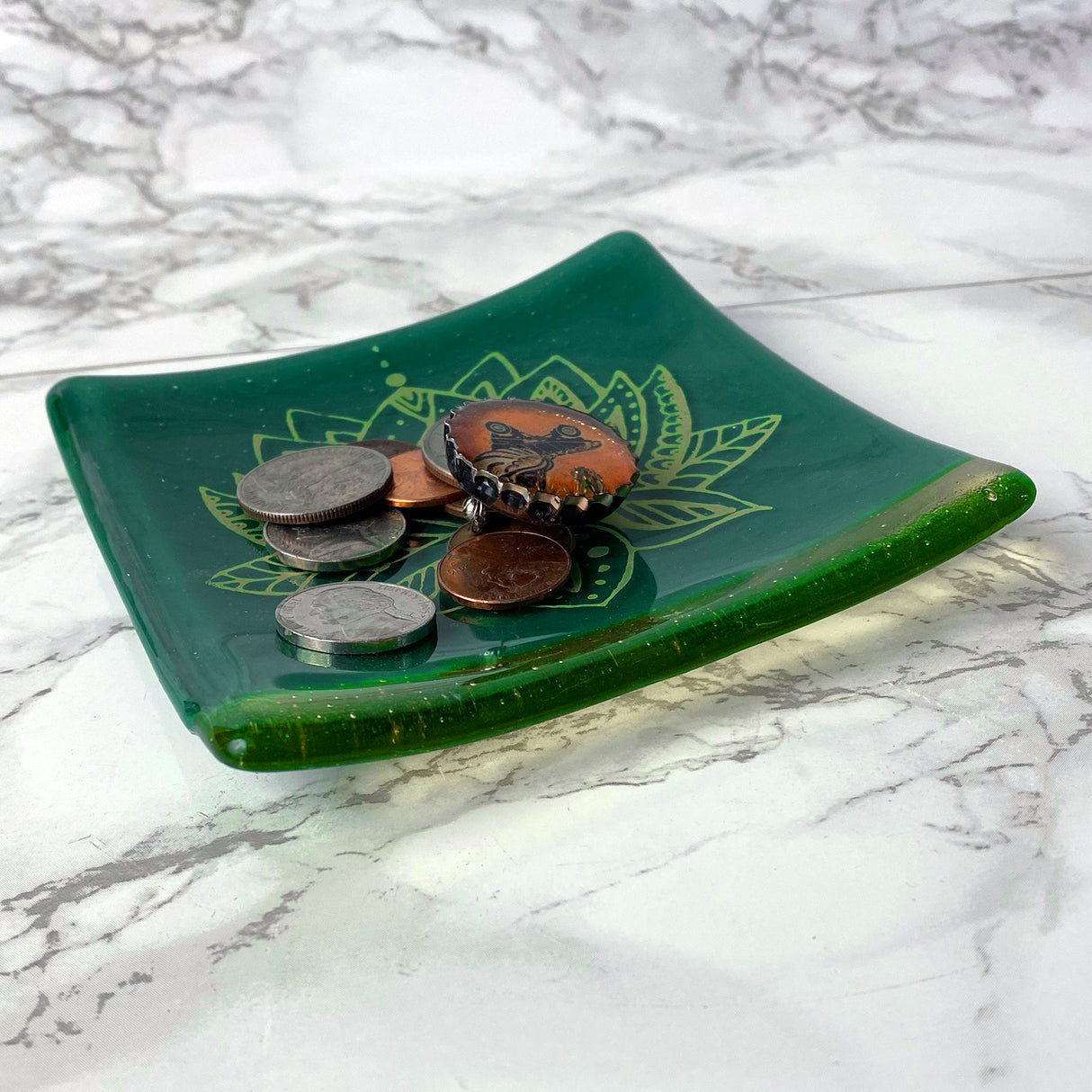 Lotus 4.5" Handmade Fused Glass Catch-all Dish
