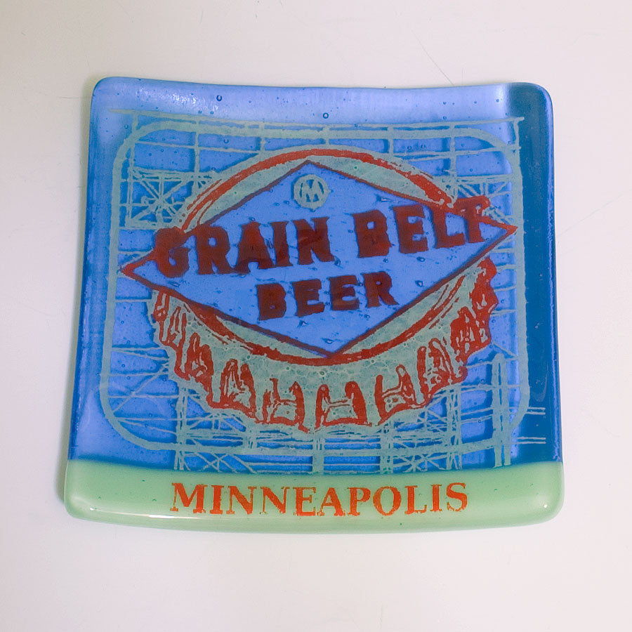 Minneapolis Grain Belt Beer Neon Sign 4.5" Handmade Fused Glass Catch-all Dish