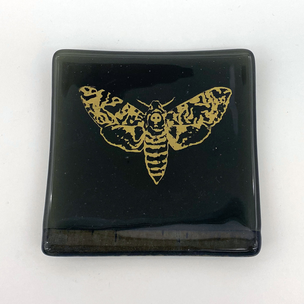Death's Head Moth 4.5" Handmade Fused Glass Catch-all Dish