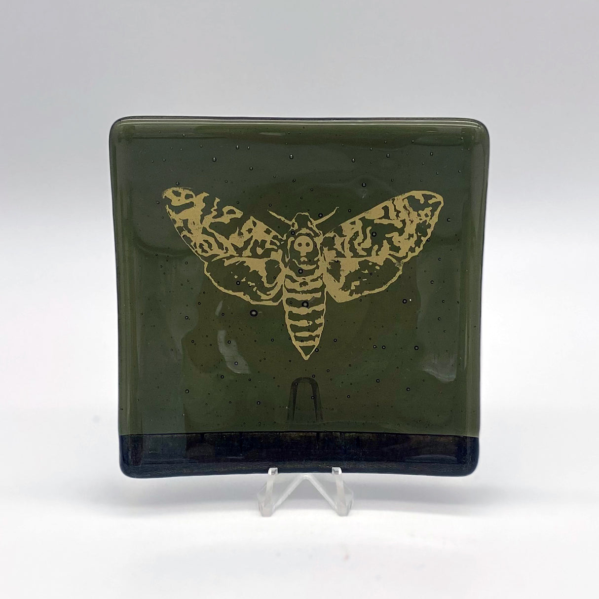 Death's Head Moth 4.5" Handmade Fused Glass Catch-all Dish