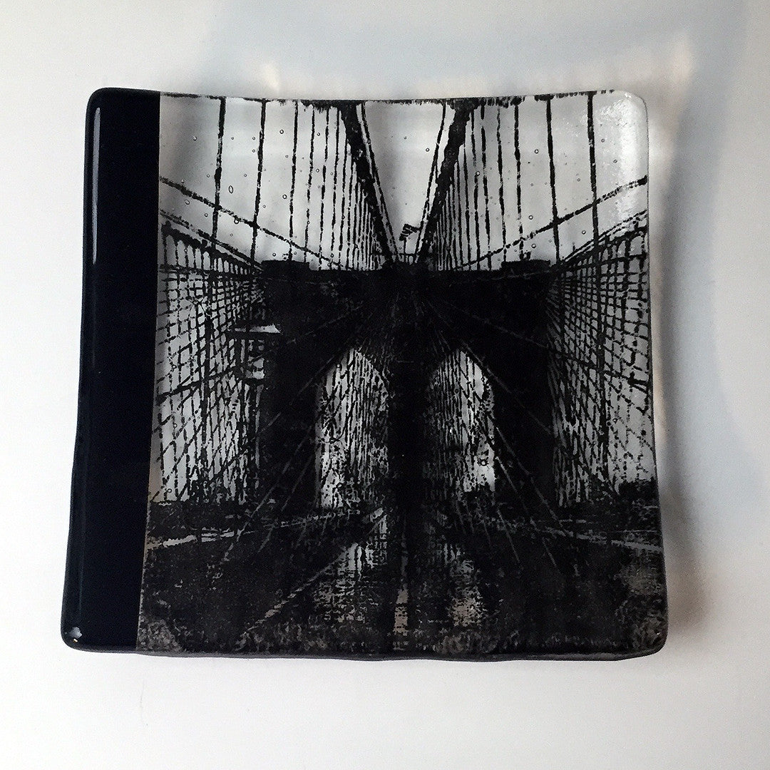 New York City Brooklyn Bridge 4.5" Handmade Fused Glass Catch-all Dish - made to order