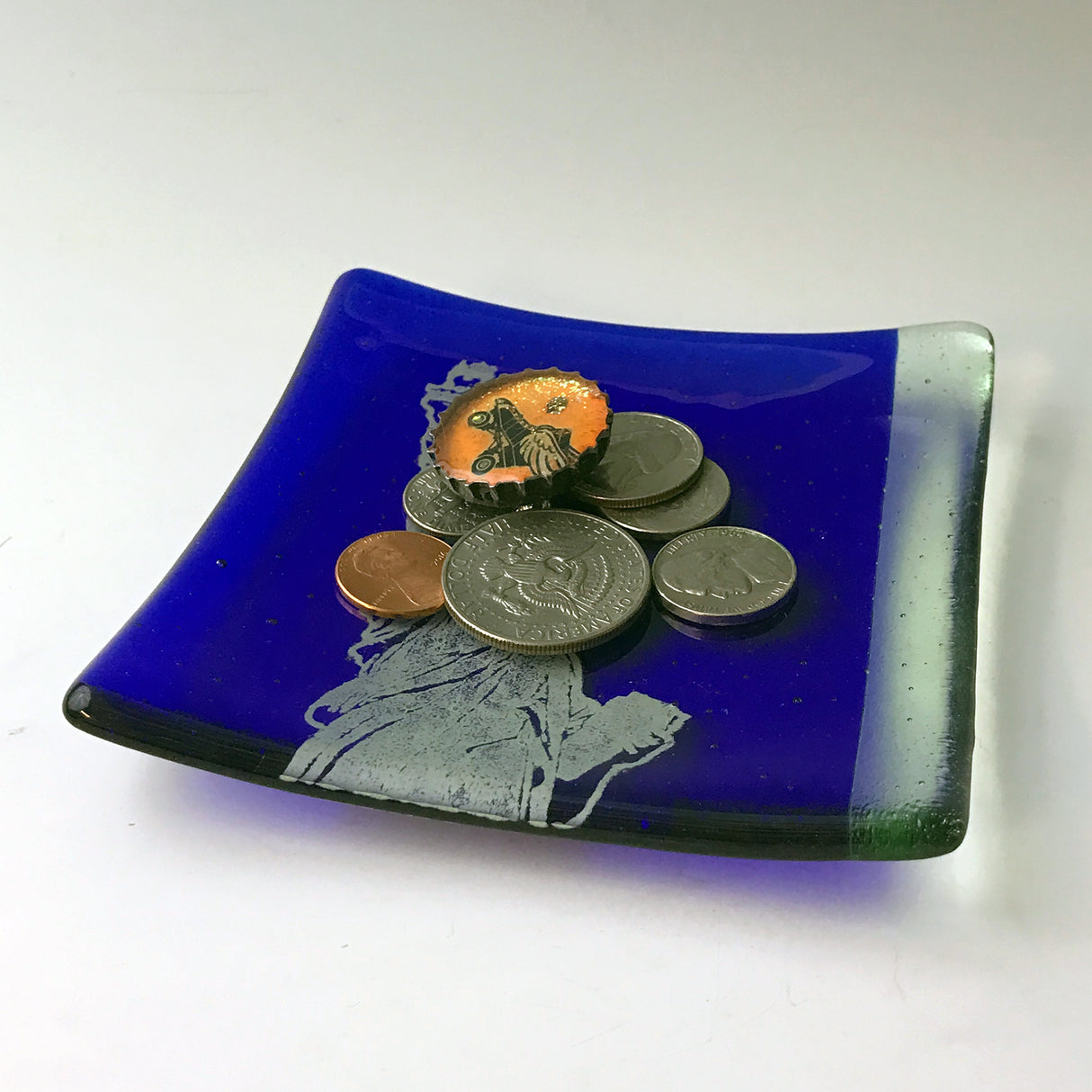 New York City Statue of Liberty 4.5" Handmade Fused Glass Catch-all Dish - made to order