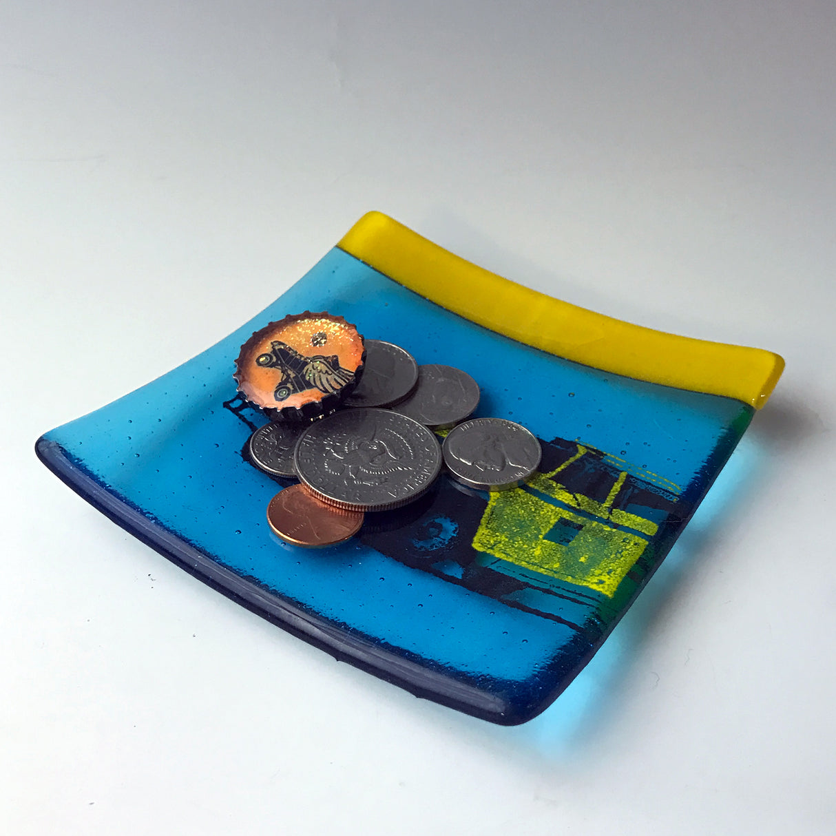 New York City Taxicab 4.5" Handmade Fused Glass Catch-all Dish - made to order