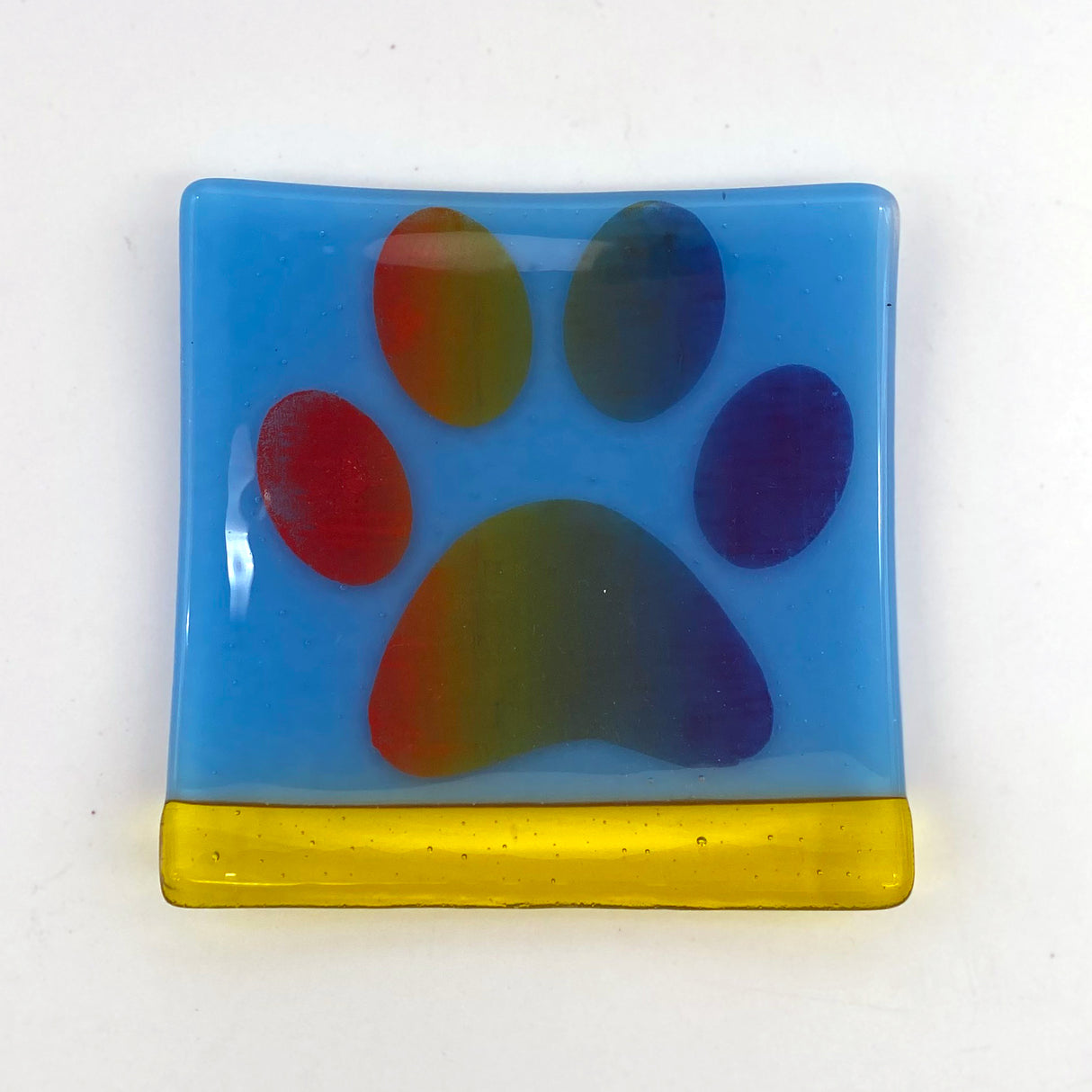 Pawprint 4.5" Handmade Fused Glass Catch-all Dish