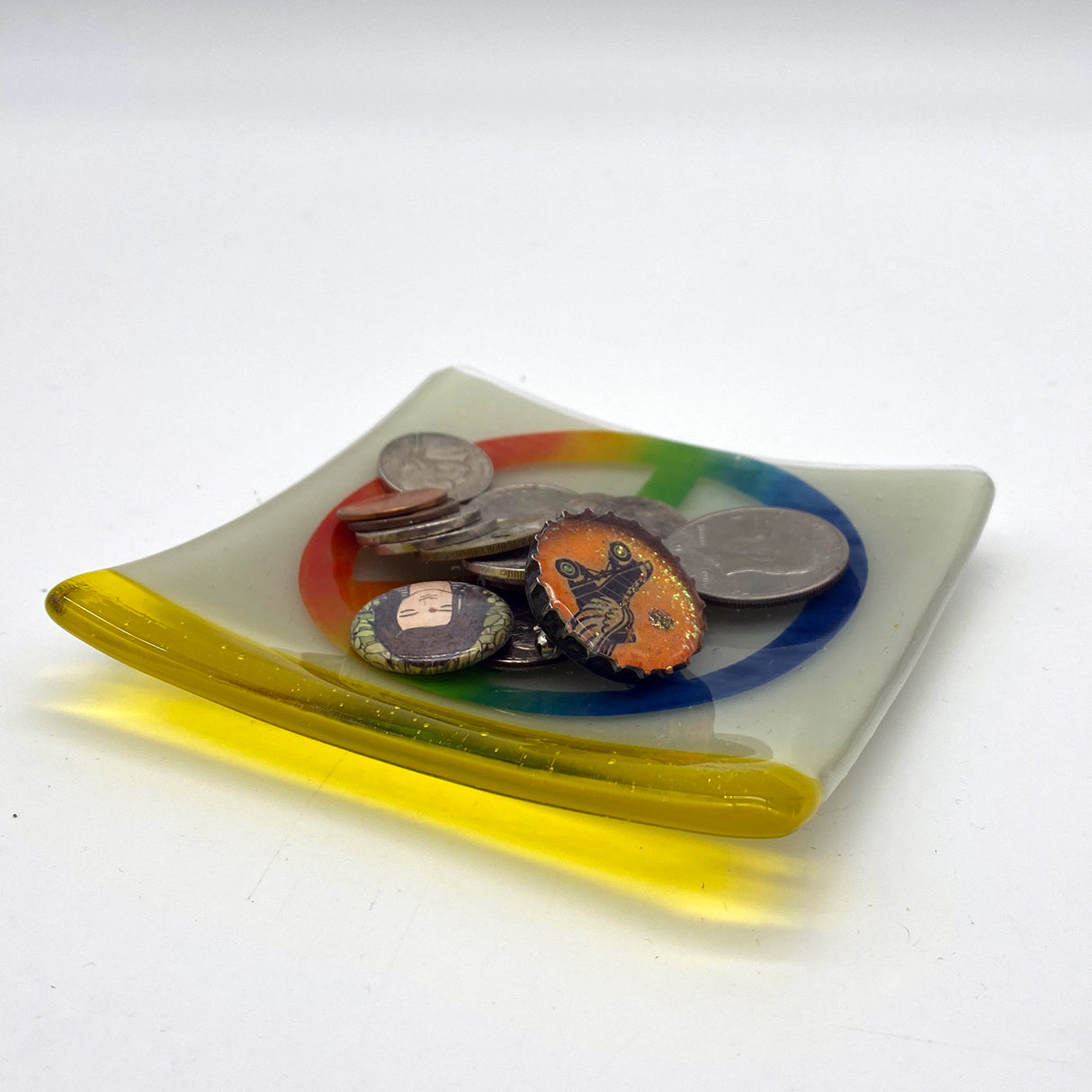 Rainbow Peace Symbol 4.5" Handmade Fused Glass Catch-all Dish
