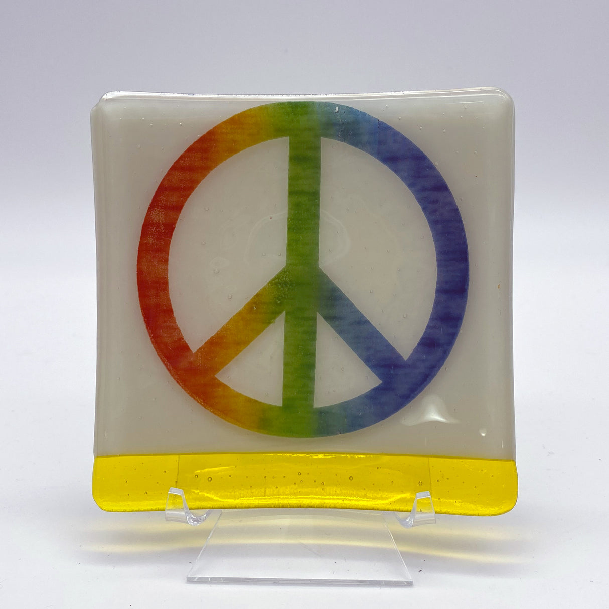 Rainbow Peace Symbol 4.5" Handmade Fused Glass Catch-all Dish
