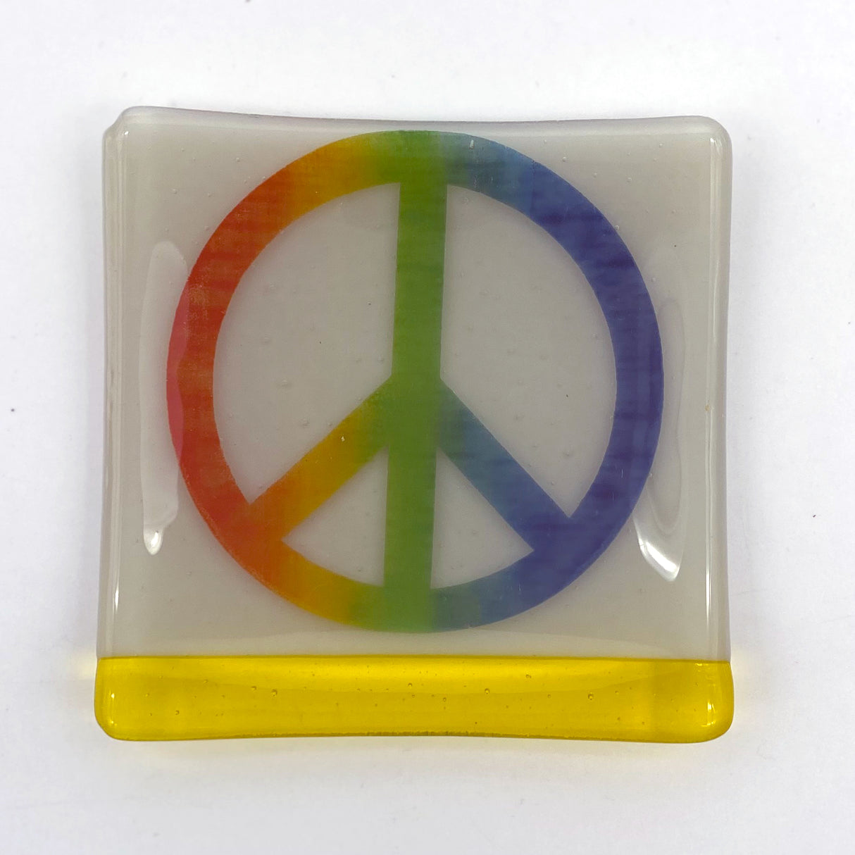 Rainbow Peace Symbol 4.5" Handmade Fused Glass Catch-all Dish