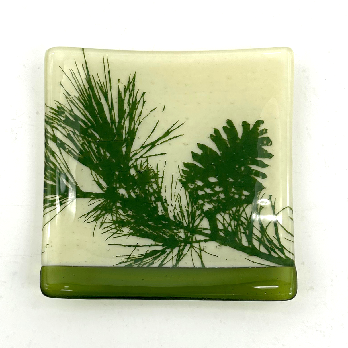 Pine Bough and Cone 4.5" Handmade Fused Glass Catch-all Dish