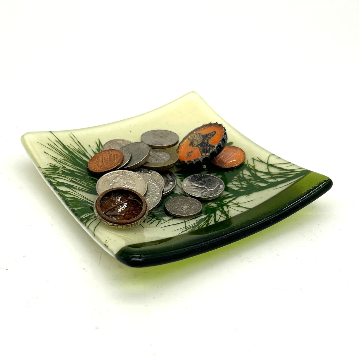 Pine Bough and Cone 4.5" Handmade Fused Glass Catch-all Dish