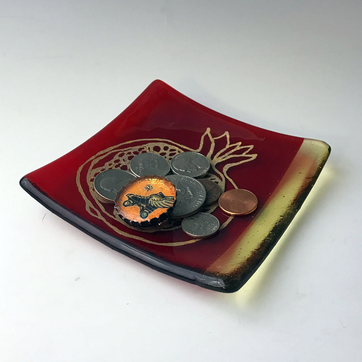 Pomegranate 4.5" Handmade Fused Glass Catch-all Dish