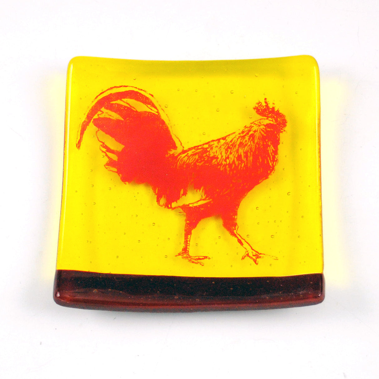 Rooster 4.5" Handmade Fused Glass Catch-all Dish