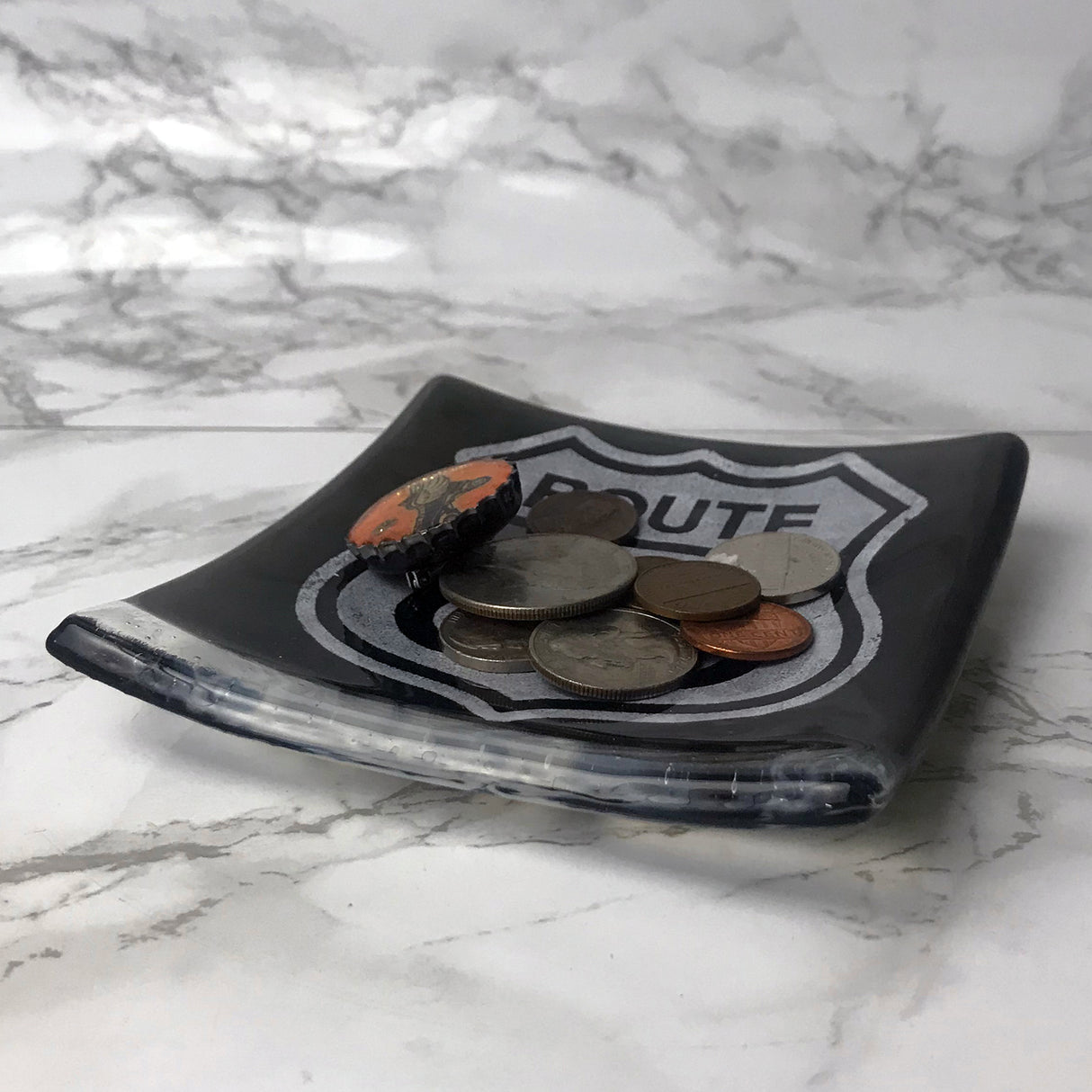 Route 66 4.5" Handmade Fused Glass Catch-all Dish