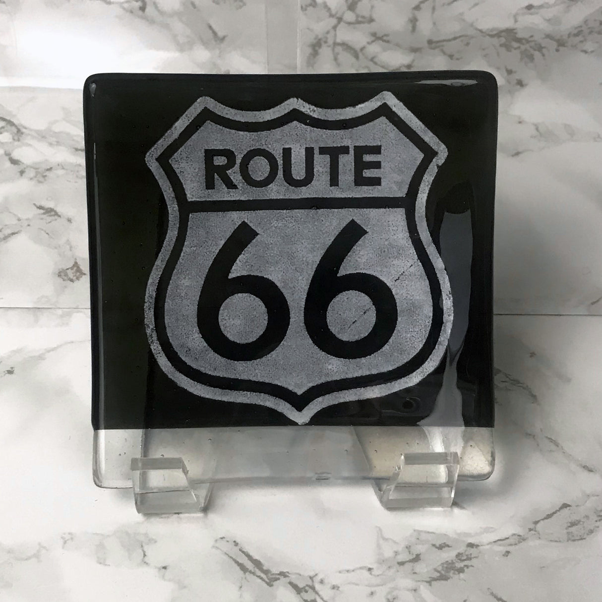Route 66 4.5" Handmade Fused Glass Catch-all Dish