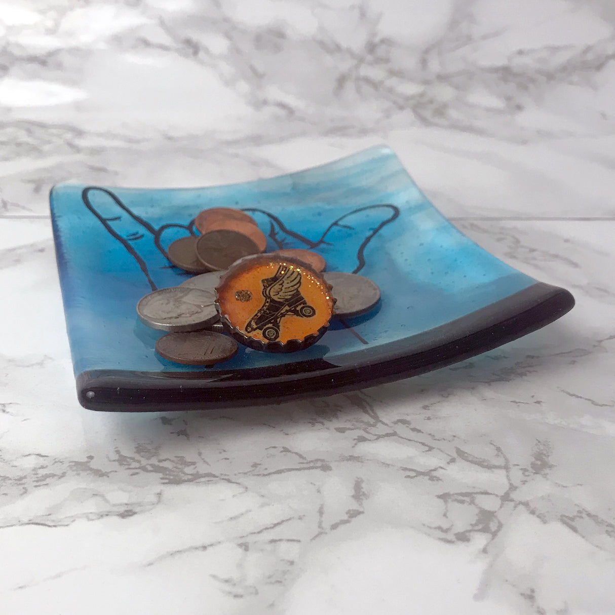 Shaka 4.5" Handmade Fused Glass Catch-all Dish