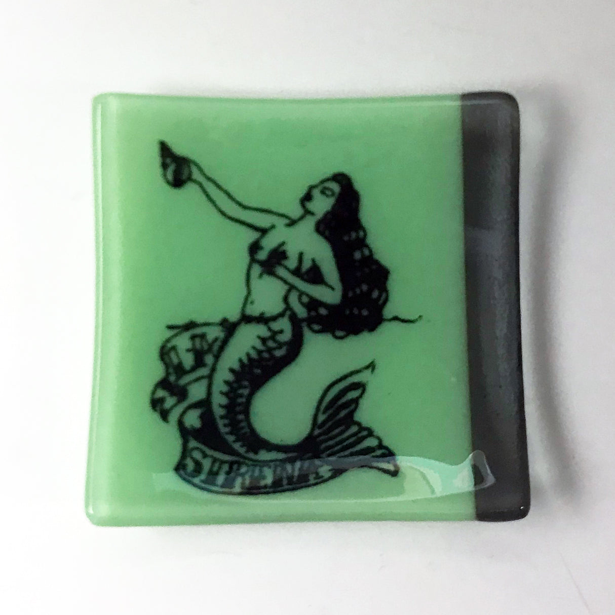Sirena Loteria Mermaid 4.5" Handmade Fused Glass Catch-all Dish
