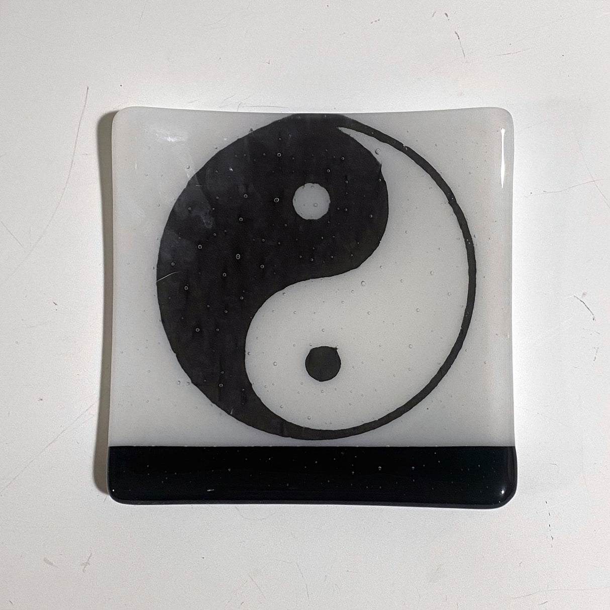 Yin Yang 4.5" Handmade Fused Glass Catch-all Dish