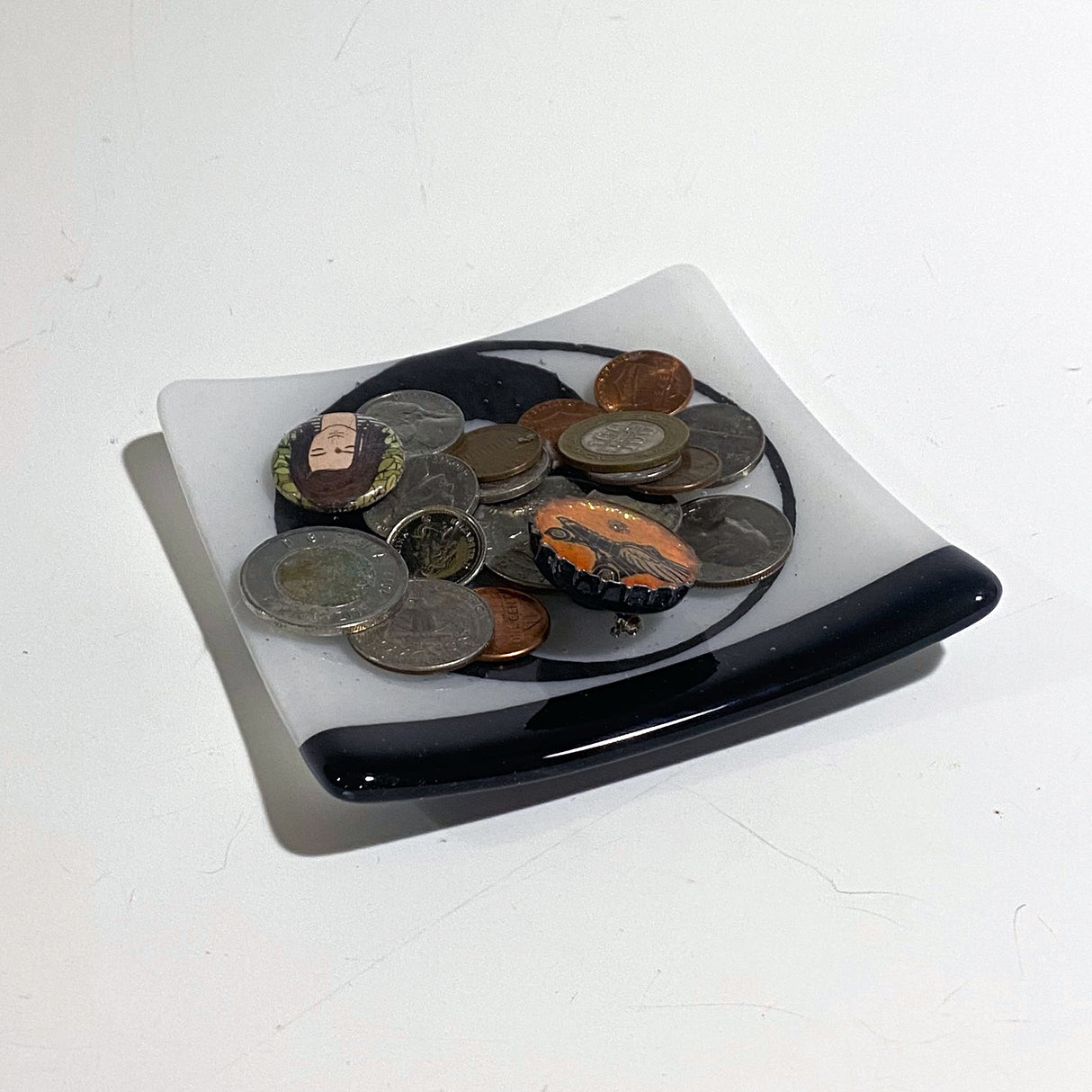 Yin Yang 4.5" Handmade Fused Glass Catch-all Dish