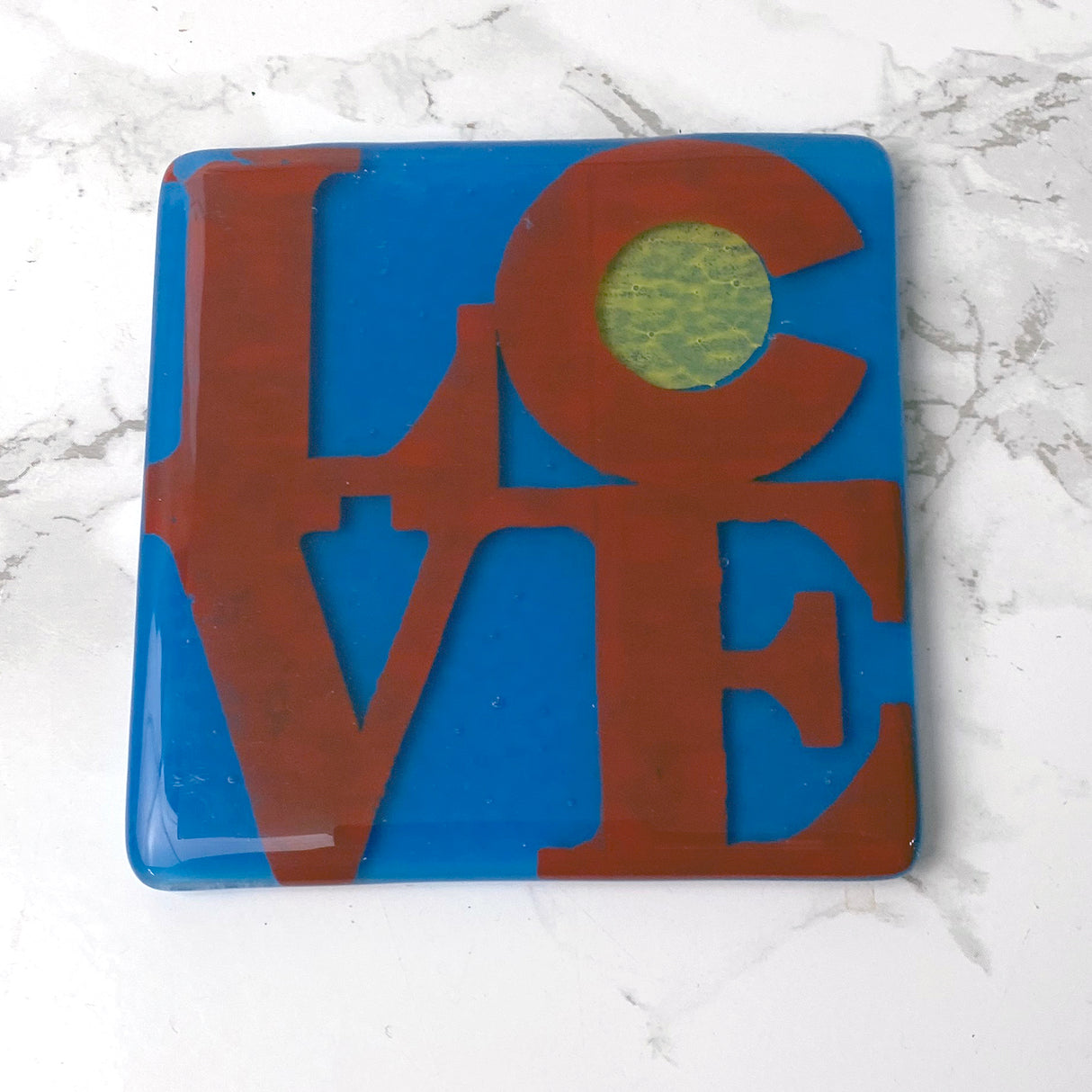 LOVE Colorado Flag Fused Glass 4" Single Coaster - made to order