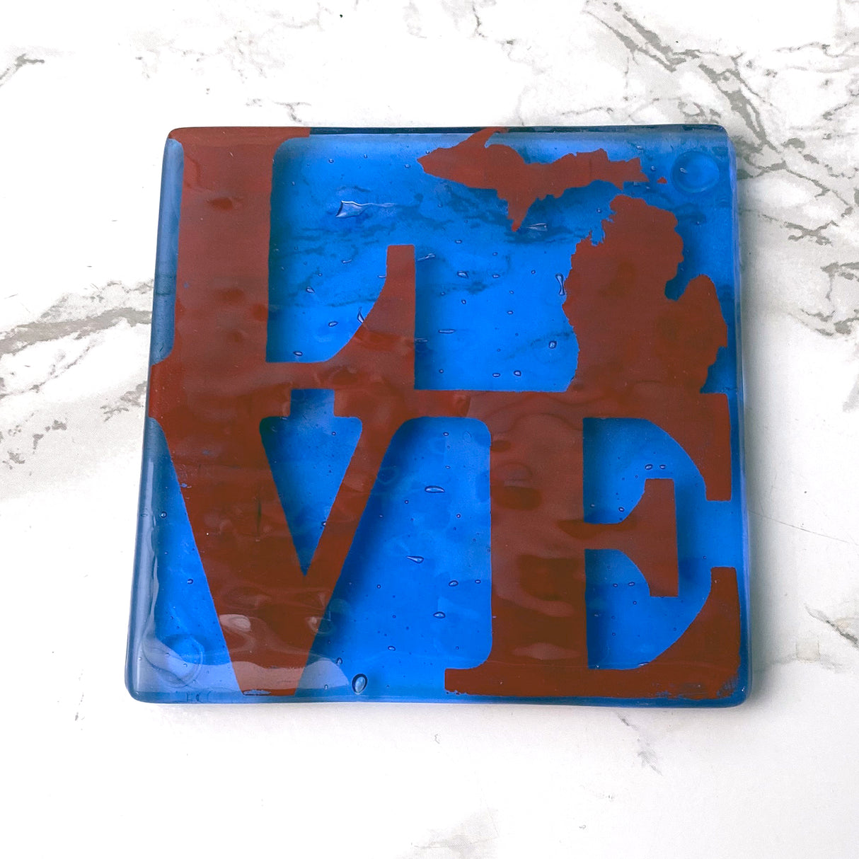 LOVE Michigan Fused Glass 4" Single Coaster - made to order