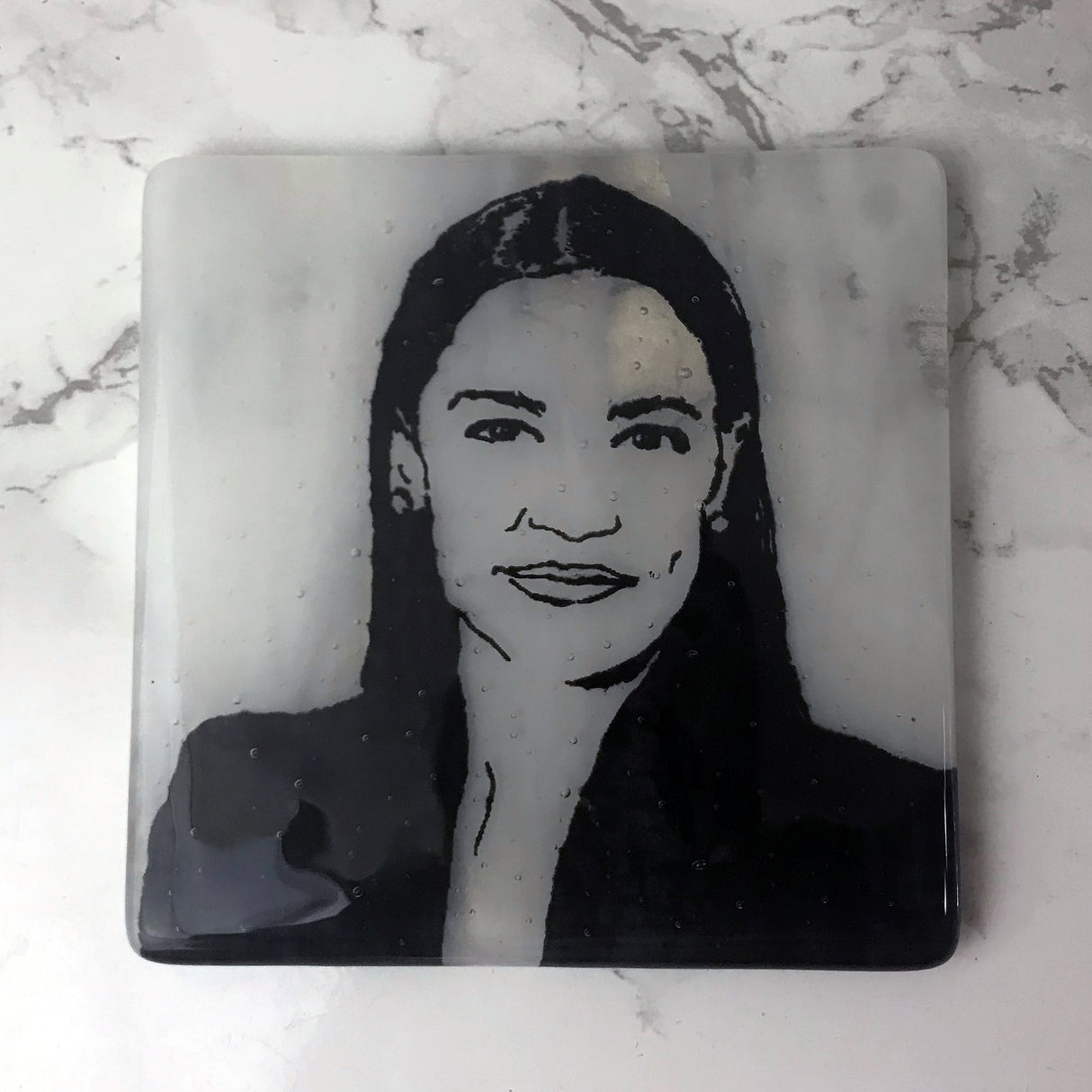 Alexandria Ocasio-Cortez AOC Fused Glass 4" Single Coaster