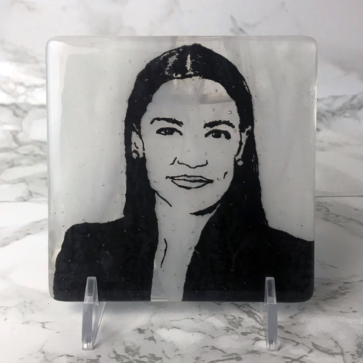 Alexandria Ocasio-Cortez AOC Fused Glass 4" Single Coaster