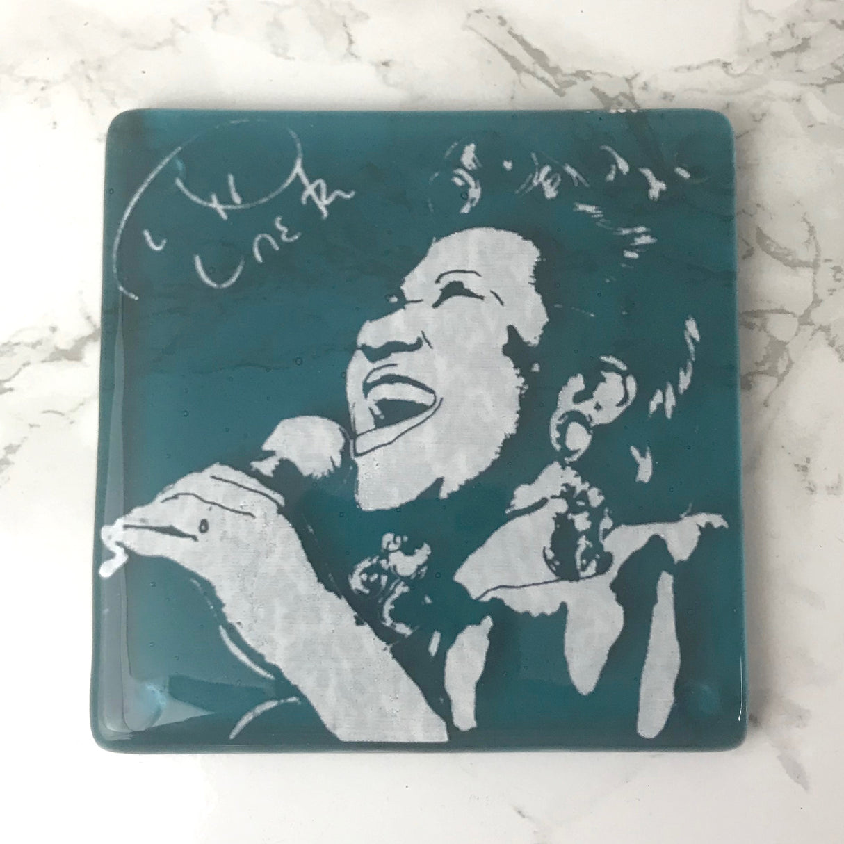 Aretha Franklin Fused Glass 4" Single Coaster
