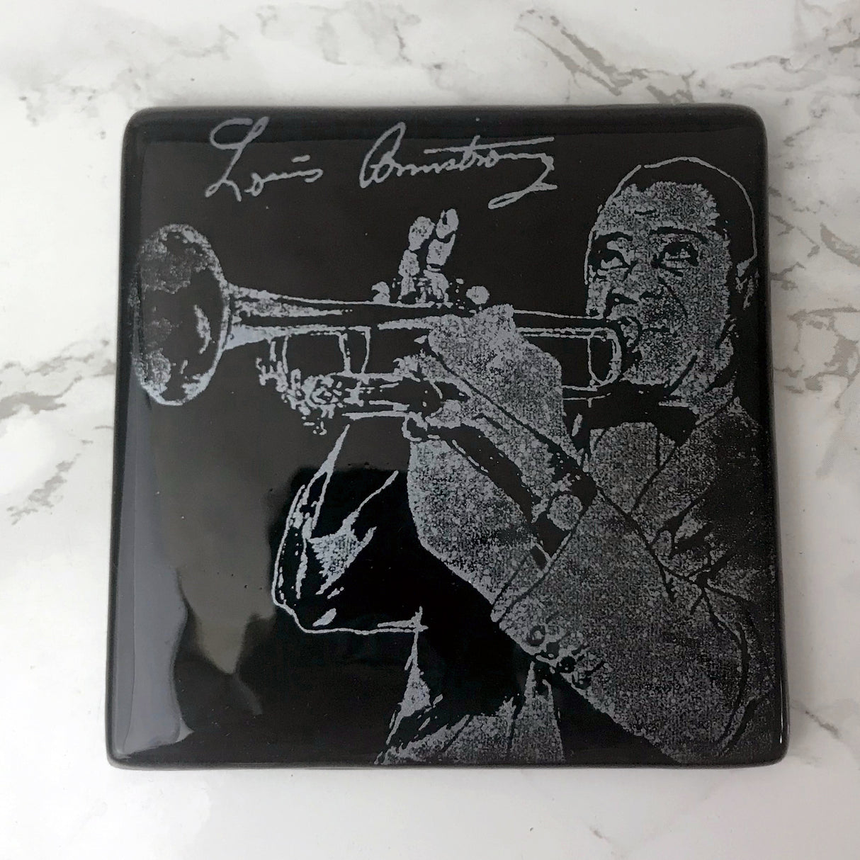 Louis Armstrong Fused Glass 4" Single Coaster