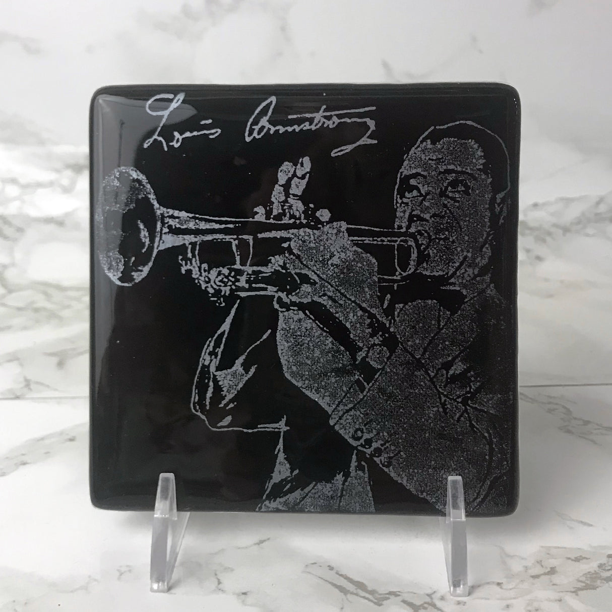 Louis Armstrong Fused Glass 4" Single Coaster