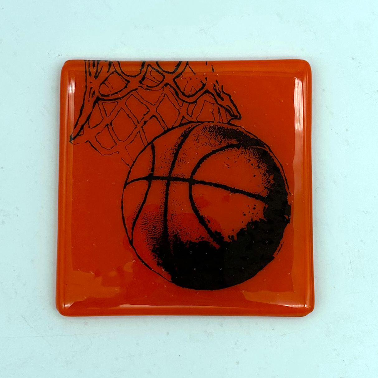 Basketball Fused Glass 4" Single Coaster