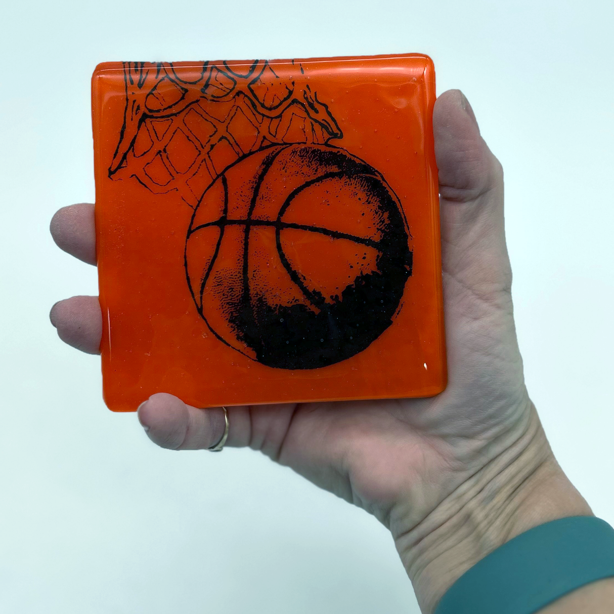 Basketball Fused Glass 4" Single Coaster