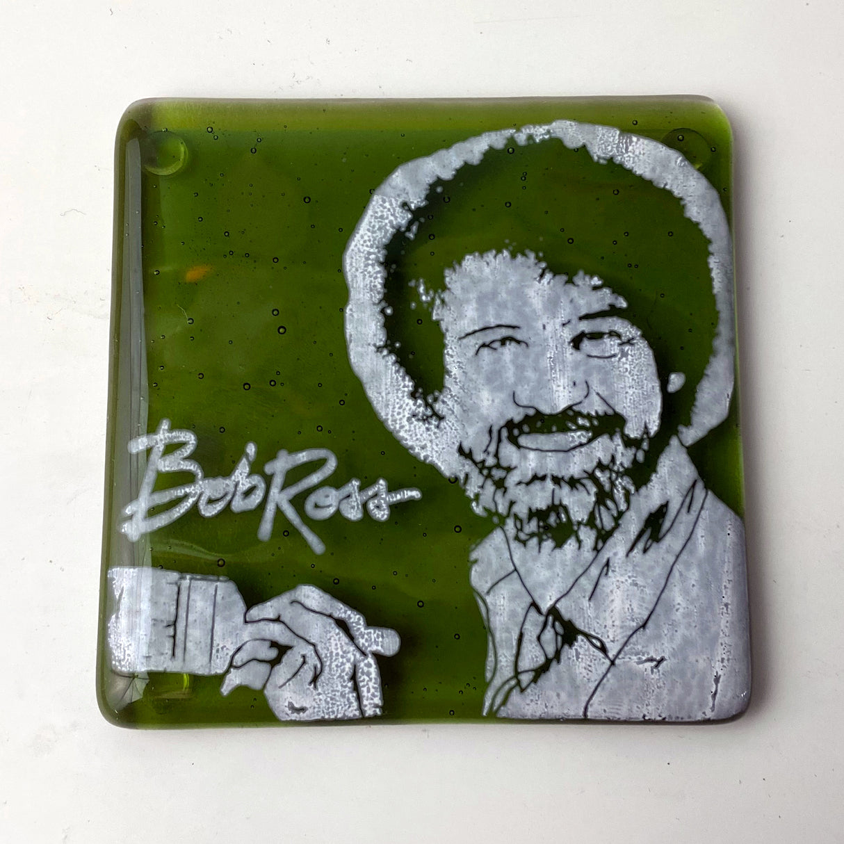 Bob Ross  Fused Glass 4" Single Coaster