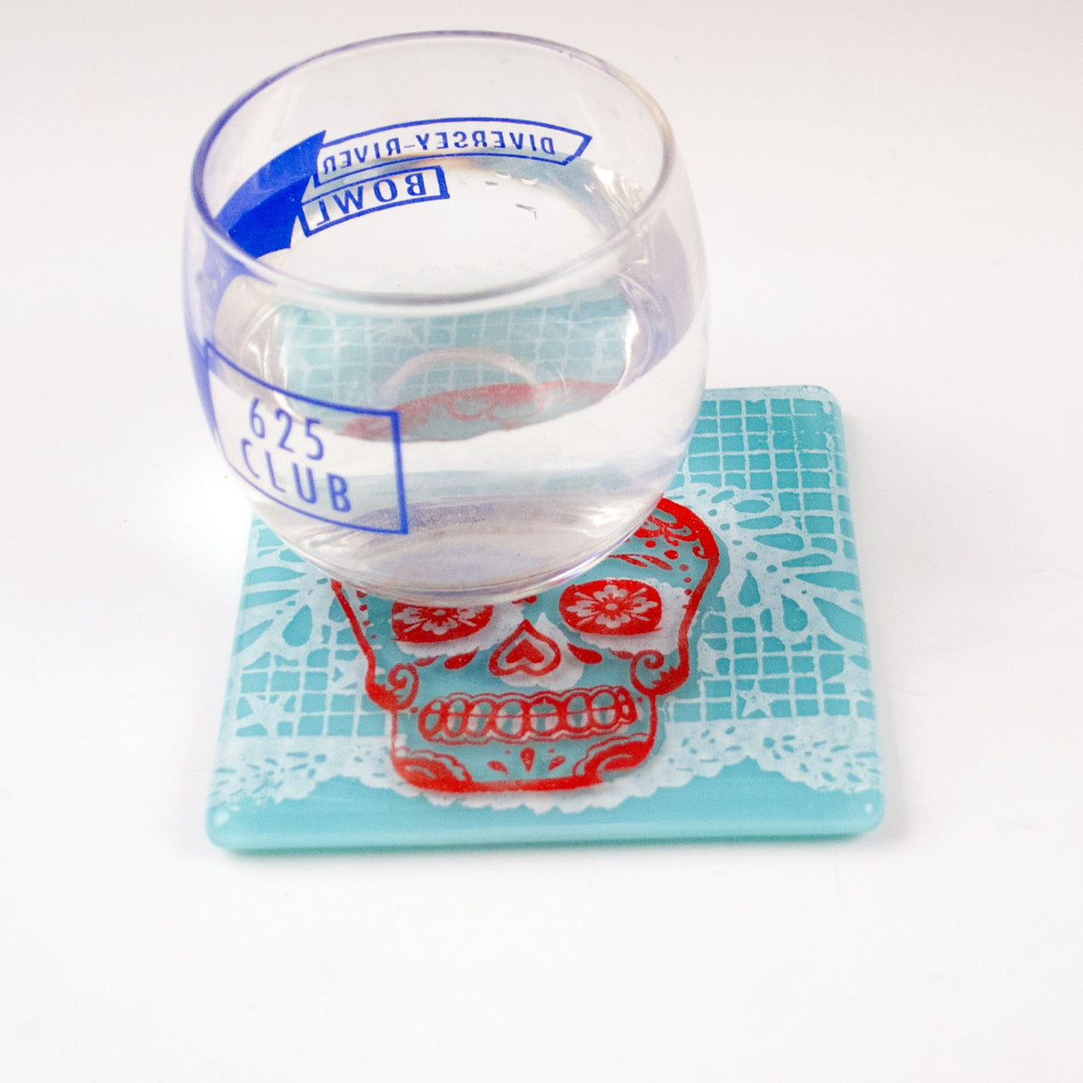 Calavera Sugar Skull Fused Glass 4" Single Coaster