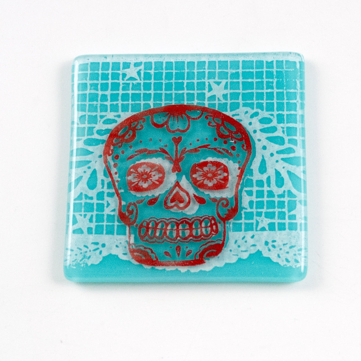 Calavera Sugar Skull Fused Glass 4" Single Coaster