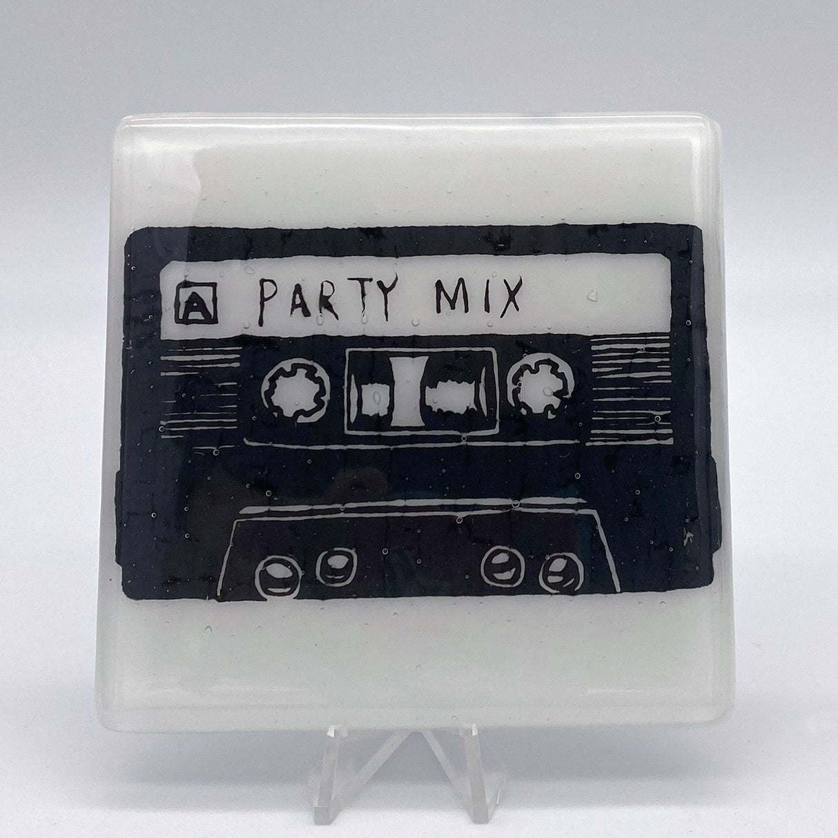 Cassette Party Mix Fused Glass 4" Single Coaster
