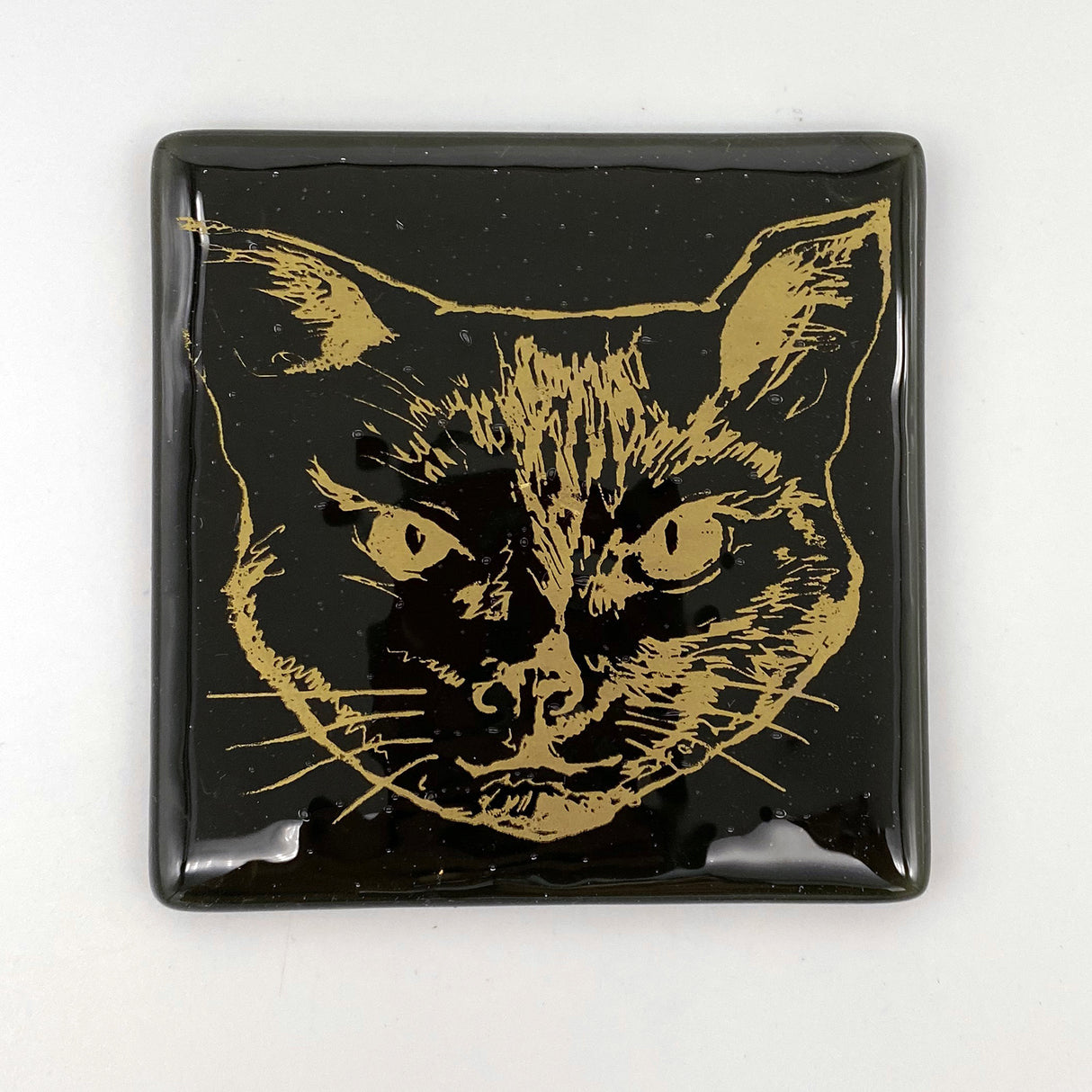 Black Cat Fused Glass 4" Single Coaster