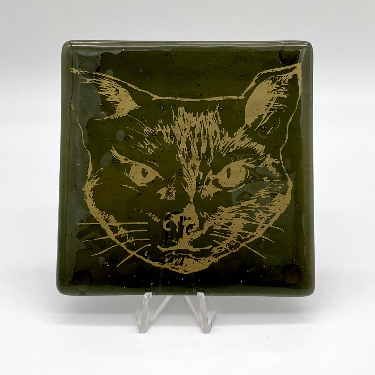 Black Cat Fused Glass 4" Single Coaster