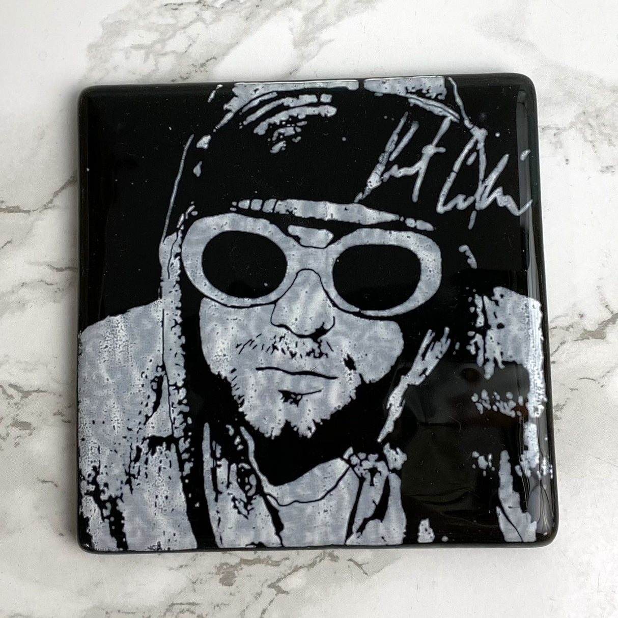 Kurt Cobain (Sunglasses) Fused Glass 4" Single Coaster